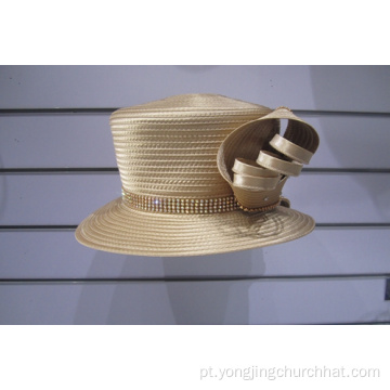 Chapéus de alta costura femininos com fita de cetim para igreja